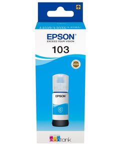 Контейнер з чорнилом Epson 103 EcoTank L1110/L1250/L3100/L3101/L3110/L3150/L3151/L3156/L3200/L3201/L3250/L3251/L3256/L3260/L3266/L3550/L3560/L5190/L5590/L5290  cyan, фото  | SNABZHENIE.com.ua