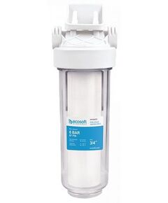 Фільтр магістральний Ecosoft 10", прозора колба, підключення 3/4, з поліпропіленовим картриджем, фото  | SNABZHENIE.com.ua