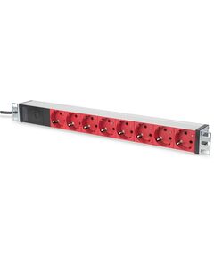 Digitus Блок розеток 1U, 8xSchuko red, 10A, 250V, запобіжник, вилка C14, фото  | SNABZHENIE.com.ua
