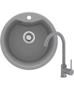 Набір для кухні Deante Solis, гранітна мийка ZRS_S803 + зміш. BEU_S62M, сірий, фото  | SNABZHENIE.com.ua