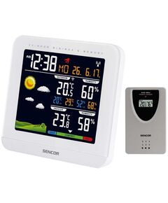 Метеостанція Sencor, внутр/зовн вимірювання, від мережі/АААх3+АААх2, темп-ра, вологість, час, прогноз погоди, білий, фото  | SNABZHENIE.com.ua