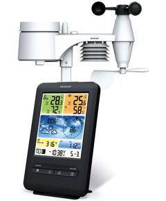 Метеостанція Sencor, внутр/зовн вимірювання, від мережі/CR2032x1+AAx3, темп-ра, вологість, час, прогноз погоди, атмосферний тиск, шв. вітру, чорний, фото  | SNABZHENIE.com.ua