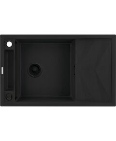 Мийка кухонна Deante Magnetic, граніт, прямокут., з крилом, 820х500х219мм, чаша - 1, накладна, чорний матовий, фото  | SNABZHENIE.com.ua