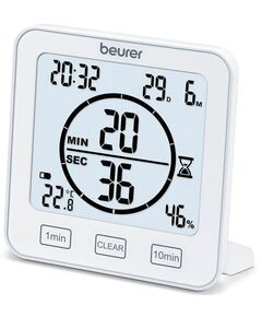 Термогігрометр Beurer, внутр. вимірювання, темп-ра, вологість, час, AAAx2, в комплекті, білий, фото  | SNABZHENIE.com.ua