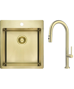 Набір для кухні Deante Olfato стальна мийка ZPO_R10A + зміш. BQO_R72M, брашоване золото, фото  | SNABZHENIE.com.ua