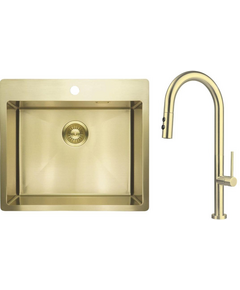 Набір для кухні Deante Olfato стальна мийка ZPO_R10B + зміш. BQO_R72M, брашоване золото, фото  | SNABZHENIE.com.ua