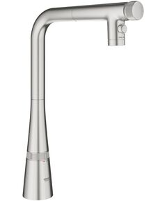 Змішувач для кухні Grohe Scala, довж.виливу - 200мм, поворотний, витяжний, вентиль + кнопка, супер сталь, фото  | SNABZHENIE.com.ua