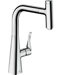 Змішувач для кухні Hansgrohe Metris Select, довж.виливу - 222мм, поворотний, витяжний, важіль + кнопка, хром, фото  | SNABZHENIE.com.ua