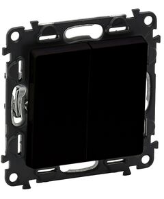 Legrand Перемикач 2-х клавішний Valena Life, 10AX, 250V, автоматичні клеми, матовий чорний, фото  | SNABZHENIE.com.ua