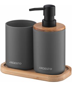 Набір для ванної кімнати ARDESTO Minimalism 360мл, 3 предмети, поліпропілен, бамбук, сірий темний, фото  | SNABZHENIE.com.ua