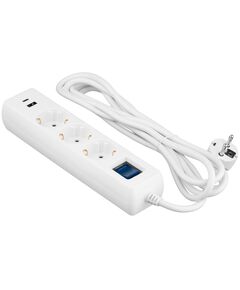 Подовжувач-фільтр мережевий 2E 3xТип F, 3x1.5мм кв, 16A, 1xUSB-A, 1xUSB-C, з захистом від перенапруги, 3м, білий, фото  | SNABZHENIE.com.ua