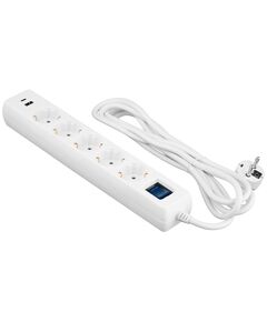 Подовжувач-фільтр мережевий 2E 5xТип F, 3x1.5мм кв, 16A, 1xUSB-A, 1xUSB-C, з захистом від перенапруги, 3м, білий, фото  | SNABZHENIE.com.ua