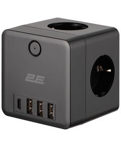 Мережевий адаптер 2E 4XSchuko, 3*USB-A, 1*USB-C, black, фото  | SNABZHENIE.com.ua