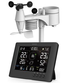 Метеостанція Sencor, внутр/зовн вимірювання, від мережі/CR2032x1+AAx3, темп-ра, вологість, час, прогноз погоди, атмосферний тиск, шв. вітру, чорний, фото  | SNABZHENIE.com.ua