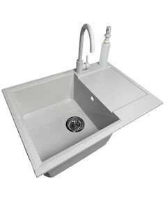 Набір кухонний Adamant Horizon Medium, штучний камінь, прямокут., з крилом, 700х500х230мм, чаша - 1, врізна, Old stone + змішувач та дозатор, фото  | SNABZHENIE.com.ua