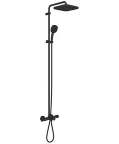 Душова система Grohe QuickFix Vitalio Comfort 250 зі змішувачем-термостатом для ванни, довж. виливу - 169мм, верхній душ, лійка, кріпл. - на стійці, матовий чорний, фото  | SNABZHENIE.com.ua