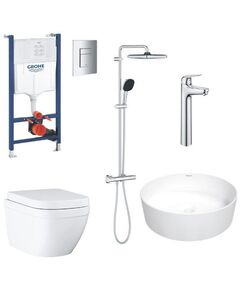 Комплект Grohe Mega Bundle унітаз з інсталяцією, раковина зі змішувачем та душова система, фото  | SNABZHENIE.com.ua