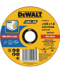 Круг відрізний DeWALT INOX Long Life 125x1,6 мм для нержавійки DT43906, фото  | SNABZHENIE.com.ua