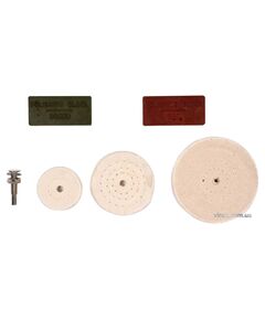 Полірувальний набір VOREL: 3 диски Ø= 50, 75, 100 мм, штифт-тримач Ø= 6 мм, 2 види мастики [30/60], фото  | SNABZHENIE.com.ua