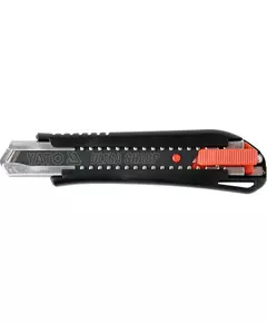 Нож YATO с выдвижным лезвием, отламывающиеся сегмент 18 мм; металлическая направляющая, пластиковый корпус (YT-75123), фото  | SNABZHENIE.com.ua