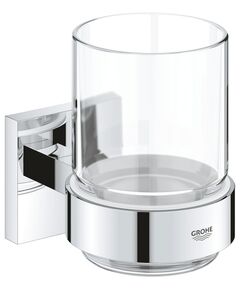 Стакан скляний Grohe QuickFix Start Cube з тримачем, хром, фото  | SNABZHENIE.com.ua