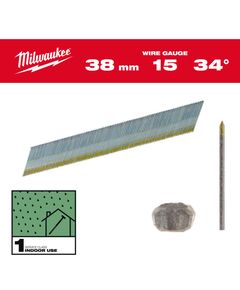 Набор гвоздей гальванизированных с D- образной шляпкой для нейлера MILWAUKEE, 15G/34&deg;/38мм, (2500шт), фото  | SNABZHENIE.com.ua