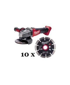 Шлифмашина угловая аккумуляторна MILWAUKEE, M18 FSAG125X-0, Ø125мм + Диск MILWAUKEE DUH 125 (10шт), фото  | SNABZHENIE.com.ua