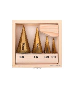 Конусні ступінчасті свердла титанові по металу STHOR: &Oslash;=4-39мм, HSS 4241, 4шт. в дерев. футлярі, фото  | SNABZHENIE.com.ua