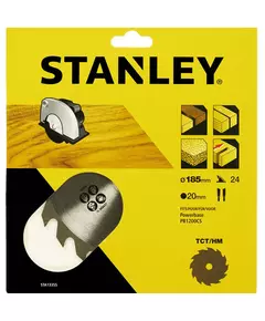 Пильный диск TCT/HM, 24 z, d=185 х 20 мм, быстрый чистый рез, STANLEY STA13355 (STA13355), фото  | SNABZHENIE.com.ua