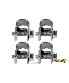Хомут стальной с винтовым зажимом W1 VOREL : &Oslash;= 12-14/ 9 мм, оцинкованный, 4 шт., фото  | SNABZHENIE.com.ua