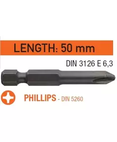 Насадка викруткова USH Industry: Phillips PH3 x 50 мм удлинена, Уп. 10 шт., фото  | SNABZHENIE.com.ua