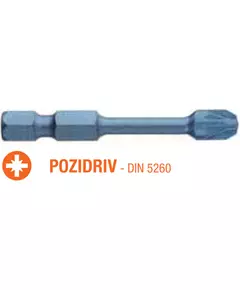 Насадка викруткова ударна USH Blue Shock : Pozidriv PZ2 x 50 мм Torsion збільшена, Уп. 5 штук., фото  | SNABZHENIE.com.ua