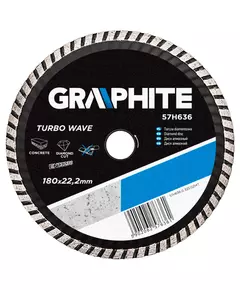 Диск алмазний, 180 х 22,2 мм, turbo wave GRAPHITE (57H636), фото  | SNABZHENIE.com.ua