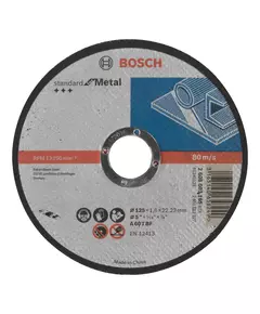 Круг отрезной 125 х 1,6 x 22,23 мм по металлу, прямой, Standard for Metal BOSCH (2608603165), фото  | SNABZHENIE.com.ua