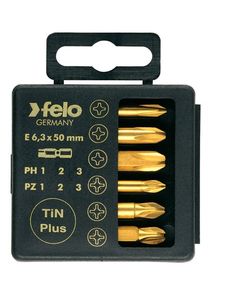 Набор бит 50 мм TIN PZ1, PZ2, PZ3, PH1, PH2, PH3, 6 шт, FELO, фото  | SNABZHENIE.com.ua