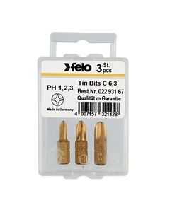 Набор бит 25 мм PН1/PН2/PН3 TIN 1/4" 6,3 Вох (3 шт.) FELO 02293167, фото  | SNABZHENIE.com.ua