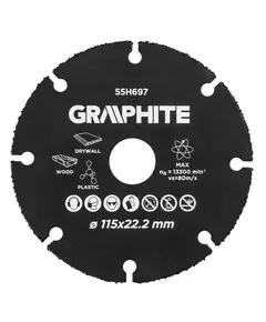 Ріжучий диск HM для дерева та пластику 115 х 22.2 мм GRAPHITE (55H697), фото  | SNABZHENIE.com.ua