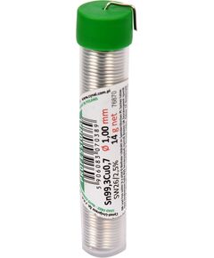 Припій без свинцю CYNEL : &Oslash;1 мм, Sn99,3-Cu0,7 дротяний в капсулі з флюсом m= 14 г [250], фото  | SNABZHENIE.com.ua