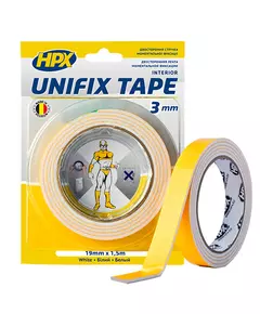 UNIFIX - 19 мм х 1,5м - толстая - 3мм монтажная лента (скотч) HPX для моментальной фиксации, белая, фото  | SNABZHENIE.com.ua