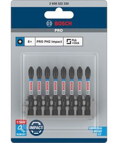 Биты PH2 50 мм ударные Impact Control, 8 шт. BOSCH 2608522330, фото  | SNABZHENIE.com.ua