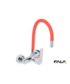 Смеситель для воды настенный FLEXIBLE FALA с гибким красным шлангом, фото  | SNABZHENIE.com.ua