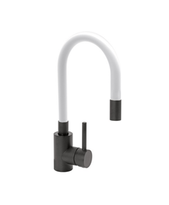 Смеситель FALA BLACK FLEXIBLE для раковины с гибким белым изливом, фото  | SNABZHENIE.com.ua