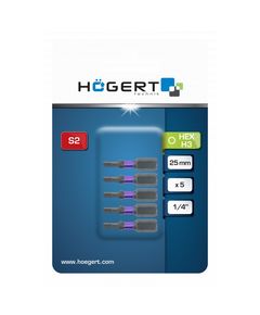 Биты ударные HEX 5, 25 мм, сталь S2, 5 шт. HOEGERT HT1S147, фото  | SNABZHENIE.com.ua