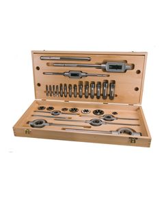 Набір метчиків і плашок HSS-G RUKO, 28 предметів у дерев'яному кейсі, фото  | SNABZHENIE.com.ua