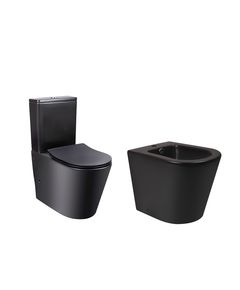 Комплект Qtap Scorpio Matt Black: унитаз без обода + напольное биде, фото  | SNABZHENIE.com.ua