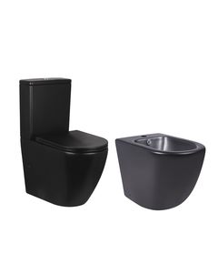 Комплект Qtap Robin Matt Black 2 в 1: унітаз без обідка + напольне біде, фото  | SNABZHENIE.com.ua