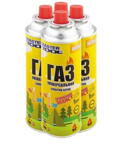 Газ бутан MASTERTOOL УНІВЕРСАЛЬНИЙ 220 г, 4 шт, подвійний захист RVR TSV, фото  | SNABZHENIE.com.ua