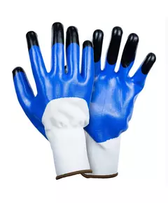 Перчатки трикотажные с частичным нитриловым покрытием усиленные пальцы р9 (сине-черные манжет) SIGMA (9443631), фото  | SNABZHENIE.com.ua
