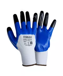 Перчатки трикотажные с частичным нитриловым покрытием усиленные пальцы р10 (сине-черные манжет) SIGMA (9443641), фото  | SNABZHENIE.com.ua