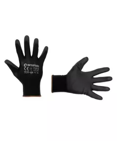 Перчатка трикотажная,синтетическая,черного цвета, с полиуретановым покрытием,7" INTERTOOL SP-0166, фото  | SNABZHENIE.com.ua